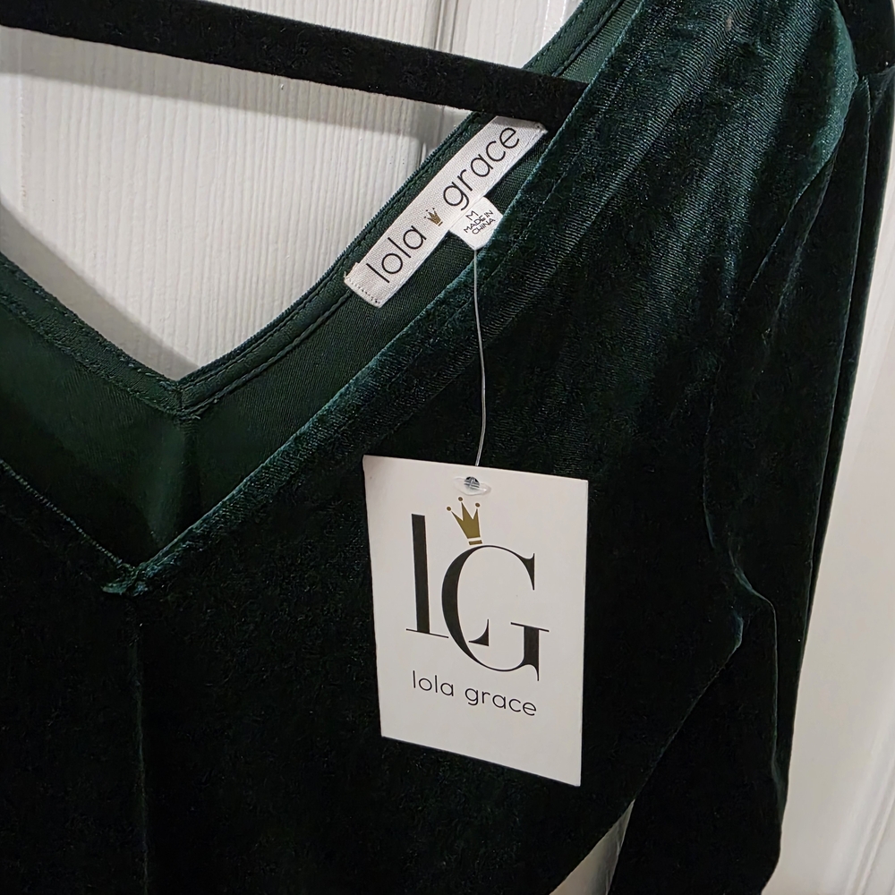 Lola Grace Velvet Bodysuit - Deep Green - Picture 2 of 9